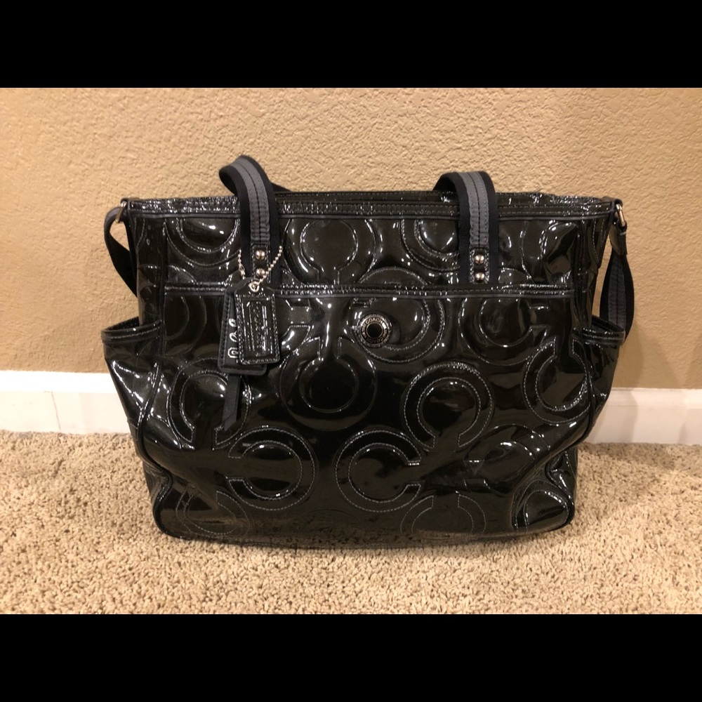 Black Patent Leather Coach Diaper Bag Gem